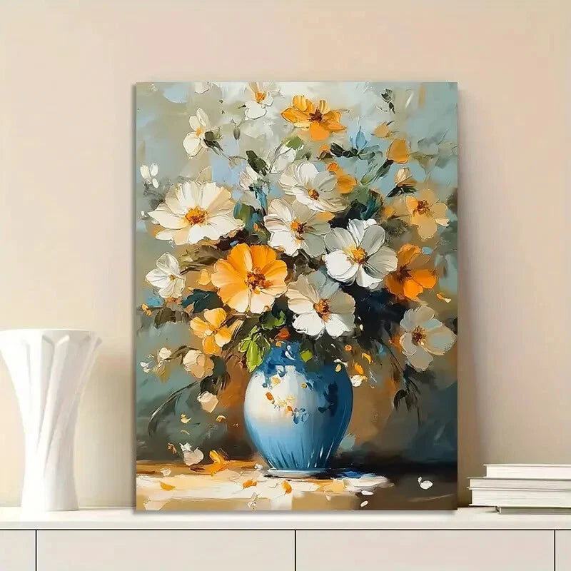 Flowers In a Vase, with a Light Blue And White Color 40x60cm Metal Print Ready to Hang