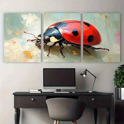 3pcs Ladybug Beetle Insect Illustration Metal Print Ready to Hang Art