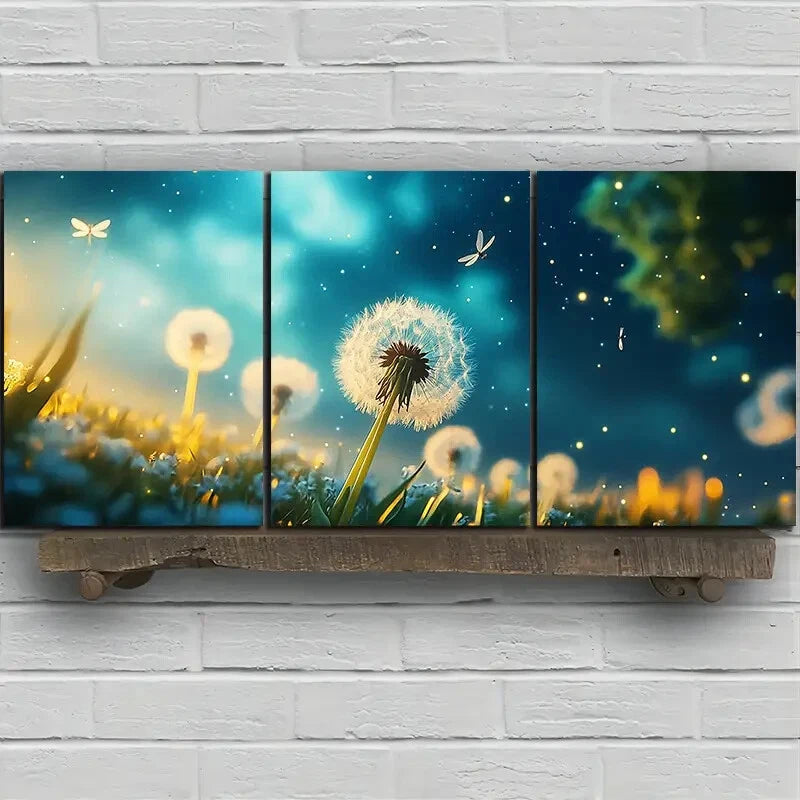 3pcs Beautiful Dandelion Green Trees Metal Print Ready to Hang Art