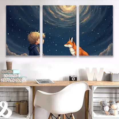 3pcs The Boy Sat with The Fox Q Wall Art Set Canvas Framed 60x90cm - High Quality Print 100% Australian Made Wall Canvas Ready to Hang