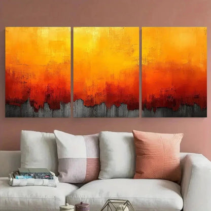 3pcs Abstract Orange Yellow odern Grunge Design Metal Print Ready to Hang Art