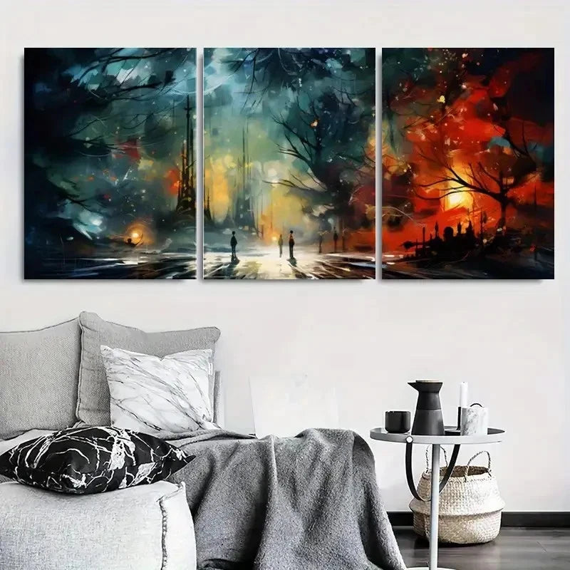 3pcs Urban Nightscape Modern Cityscape Metal Print Ready to Hang Art