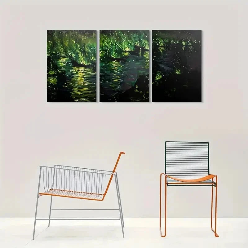 3pcs Abstract Night Forest Modern Green Metal Print Ready to Hang Art