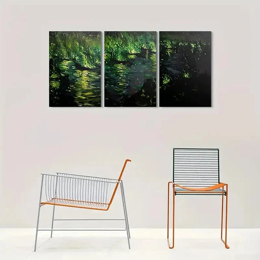 3pcs Abstract Night Forest Modern Green Metal Print Ready to Hang Art