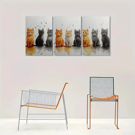 3pcs Modern Cute Kitten Paintings Metal Print Ready to Hang Art