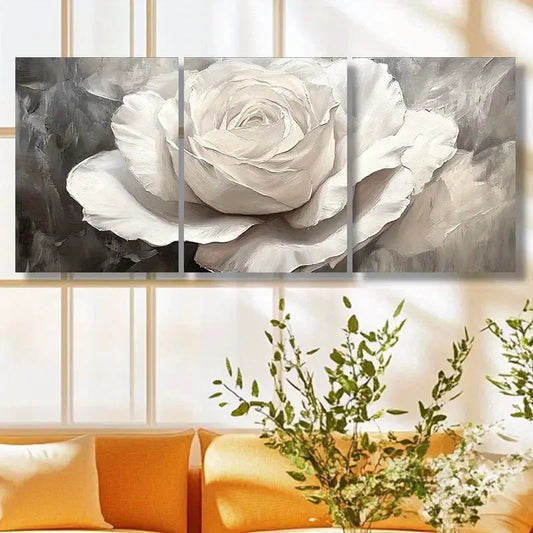 3pcs White Roses Painting Metal Print Ready to Hang Art