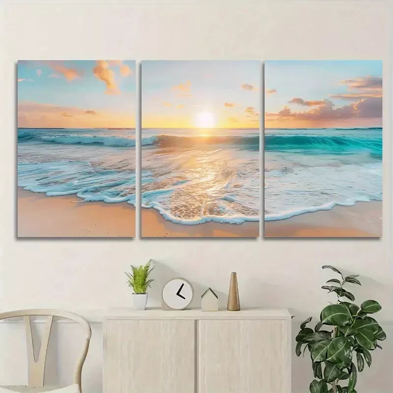 3pcs Beach Sunset  Wall Art Set Canvas Framed 50x70cm - High Quality Print 100% Australian Made Wall Canvas Ready to Hang - Bella Home Decor