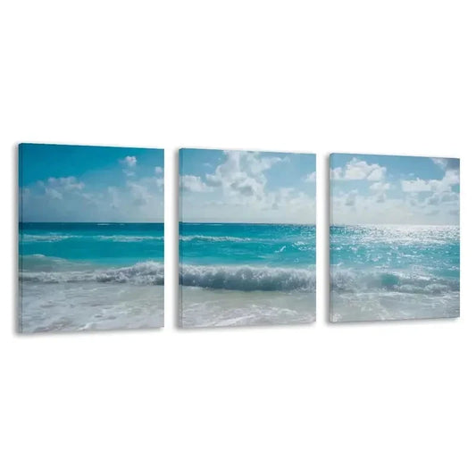 3pcs Bondi Beach Australia White Sand & Sun  Wall Art Set Canvas Framed 60x90cm - High Quality Print 100% Australian Made Wall Canvas Ready to Hang