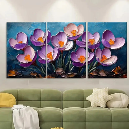 3pcs Crocus Blooms Painting Spring Flowers EI Wall Art Set Canvas Framed 60x90cm - High Quality Print 100% Australian Made Wall Canvas Ready to Hang