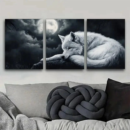 3pcs Moonlit Wolf Night Sky & Full Moon Design Metal Print Ready to Hang Art