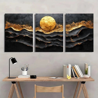 3pcs Black and Golden Abstract Metal Print Ready to Hang Art