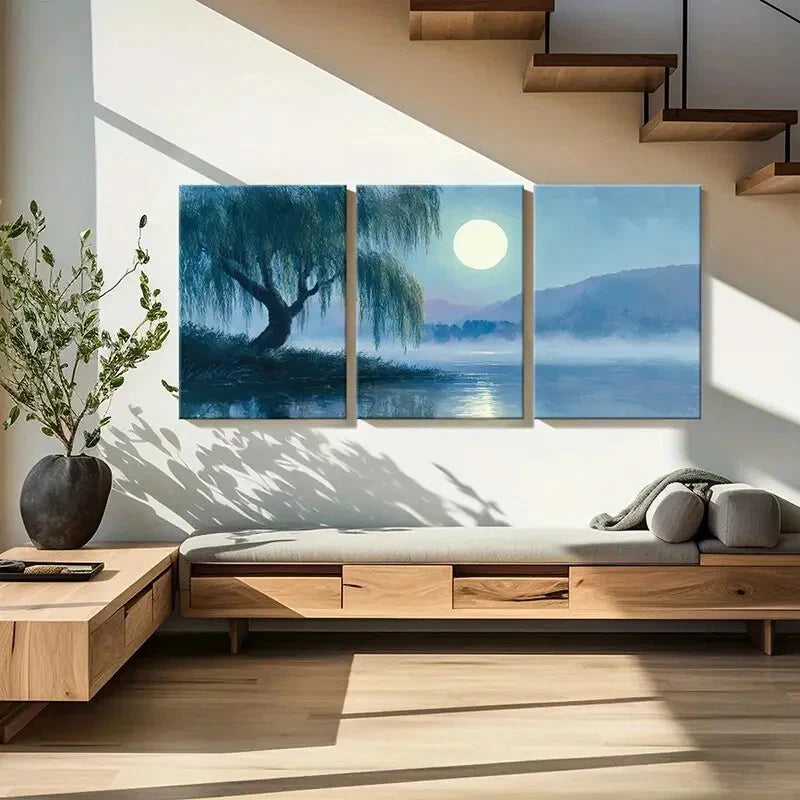 3pcs Tranquil Serene Lake & Distant Mountains Metal Print Ready to Hang Art