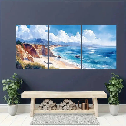 3pcs Big Sur Coastline Seascape Art Print Set Metal Print Ready to Hang Art