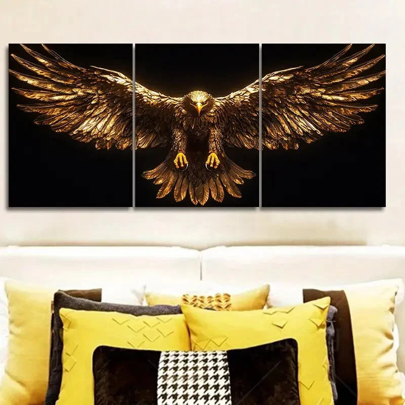 3pcs Majestic Bird Luxurious Black Wings Metal Print Ready to Hang Art