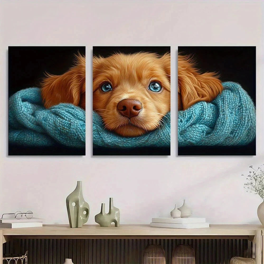 3pcs Adorable Golden Retriever Metal Print Ready to Hang Art