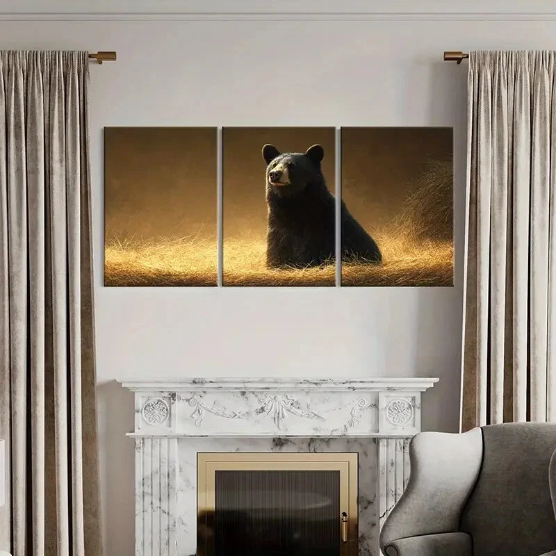 3pcs Artistic Bear Illustration Wildlife Art Metal Print Ready to Hang Art