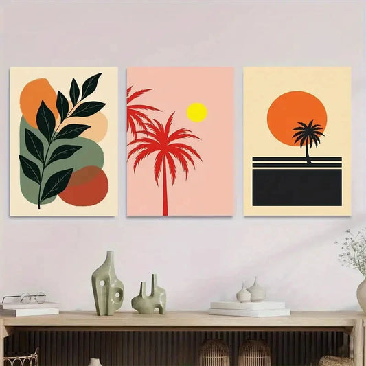 3pcs Tropical Palm Tree Modern Minimalist Metal Print Ready to Hang Art