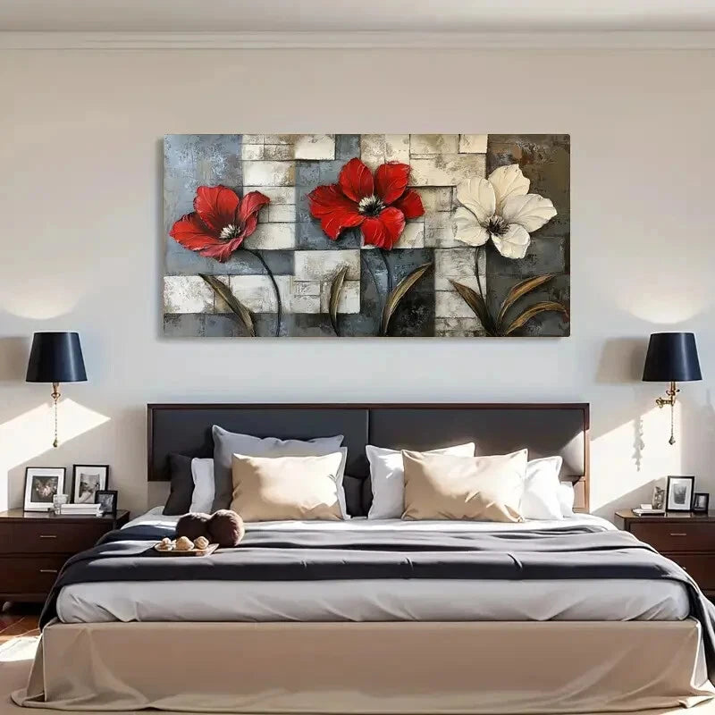 White Flowers Modern Floral Wall Art Canvas Office Home Room Framed 120x60cm