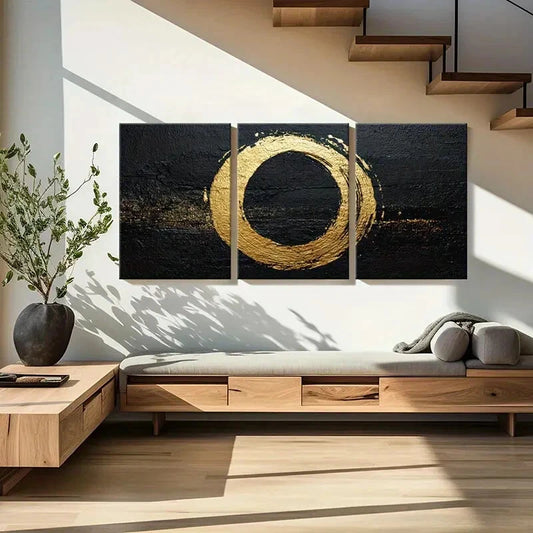 3pcs Abstract Minimalist Golden Circle Art Metal Print Ready to Hang Art