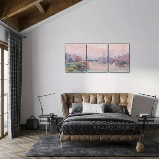 3pcs French Landscape Oil Painting Art Style Metal Print Ready to Hang Art