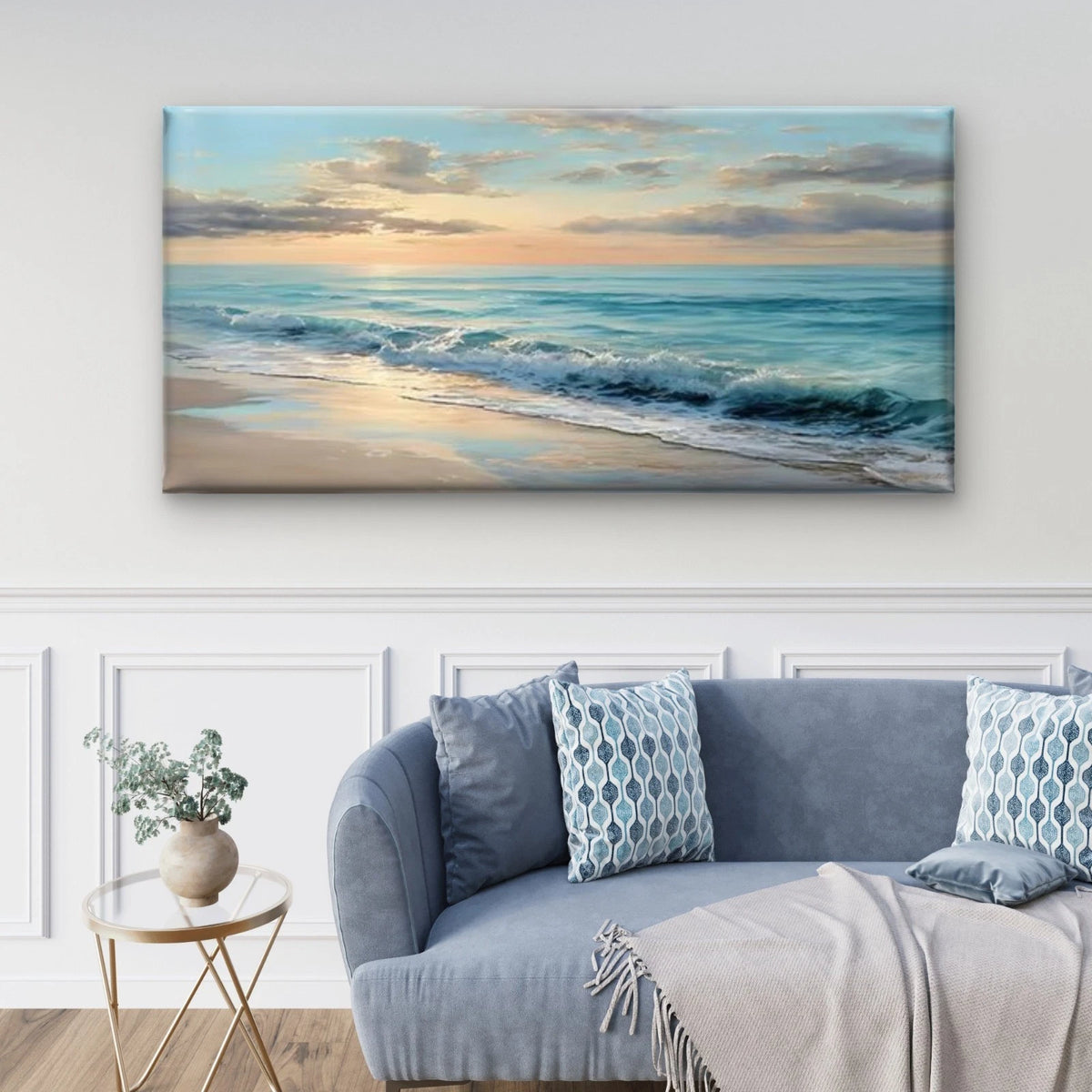 Romantic Beach Scene with Ocean Wall Art Canvas Office Home Room Framed 120x60cm