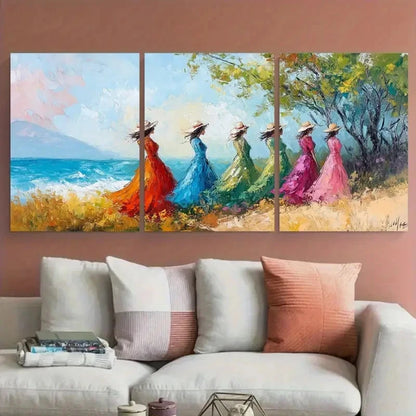 3pcs Ladies Impressionist Painting Landscape Wall Art Set Canvas Framed 60x90cm - High Quality Print 100% Australian Made Wall Canvas Ready to Hang
