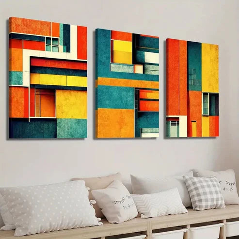 3pcs Colorful Abstract Geometric Shape Wall Art Set Canvas Unframed - High Quality Print 100% Australian Made Wall Canvas
