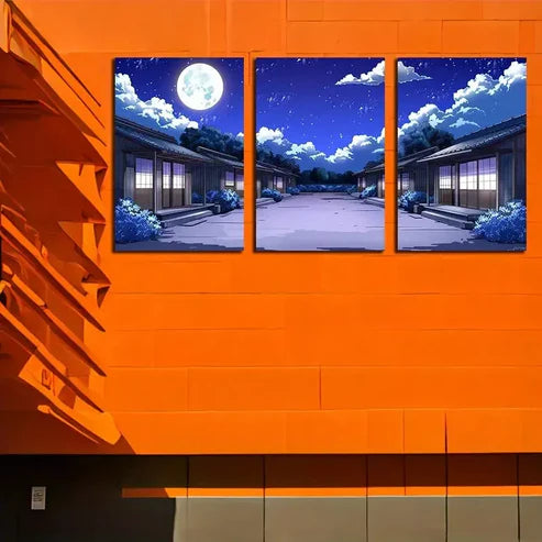 3pcs Dark Clouds and Moon Night Sky Canvas Framed 60x90cm - High Quality Print 100% Australian Made Wall Canvas Ready to Hang