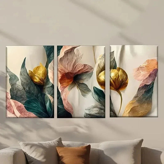 3pcs Bunch of Flowers with Leaves Wall Art Set Canvas Framed 40x60cm - High Quality Print 100% Australian Made Wall Canvas Ready to Hang