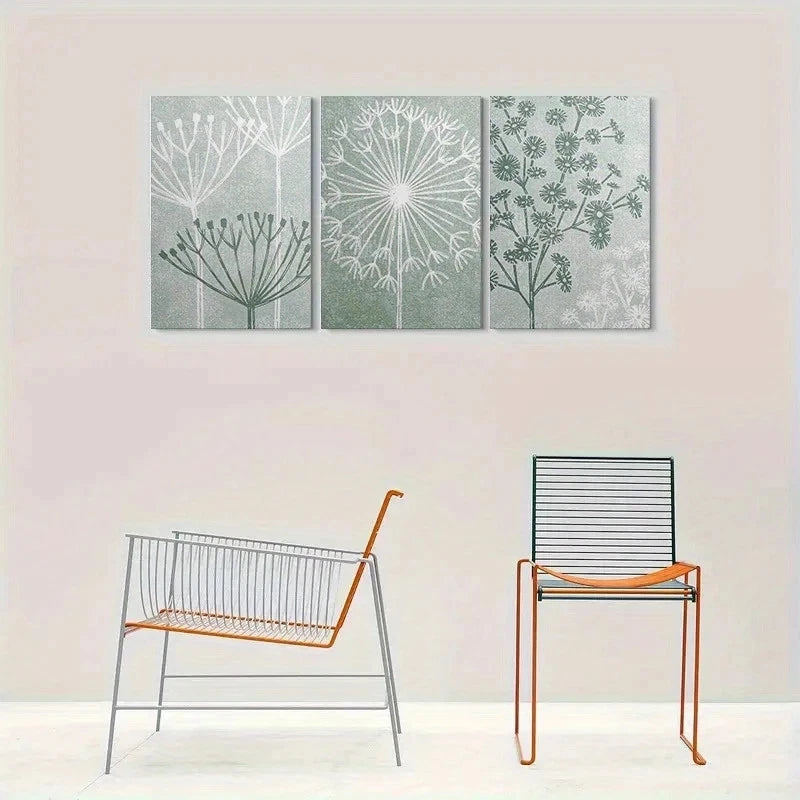 3pcs Abstract Floral Dandelion Metal Print Ready to Hang Art