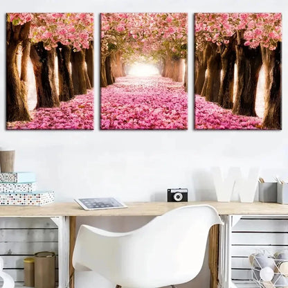 3pcs Pink Avenue Flowers And Forests Peach Forest Metal Print Ready to Hang Art