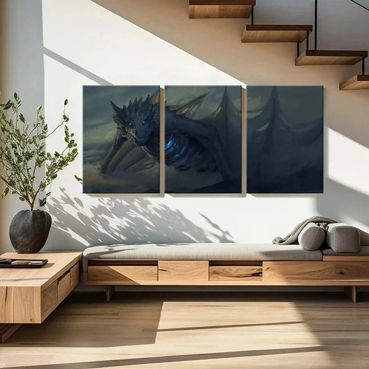 3pcs Fantasy Animal Dragon Modern Metal Print Ready to Hang Art