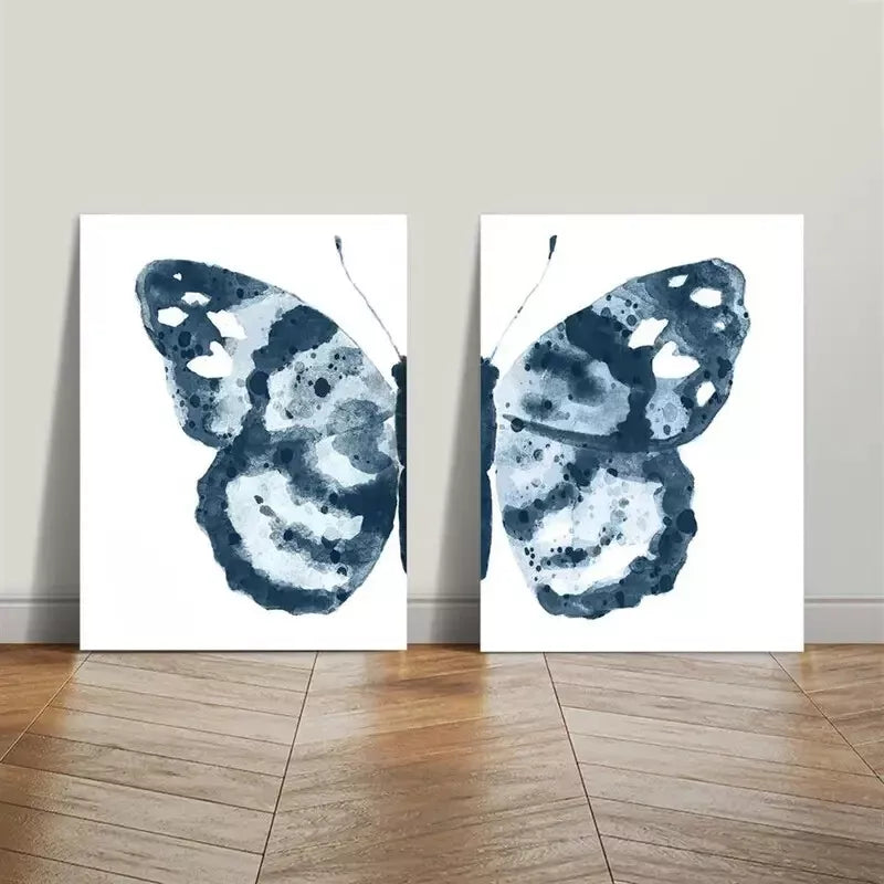 2pcs Painting, Abstract Wings Art Geometric Butterfly Blue Spots Canvas Framed 50x75cm - High Quality Print 100% Australian Made Wall Canvas Ready to Hang - Bella Home Decor