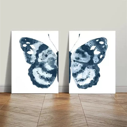 2pcs Painting, Abstract Wings Art Geometric Butterfly Blue Spots Canvas Framed 50x75cm - High Quality Print 100% Australian Made Wall Canvas Ready to Hang - Bella Home Decor