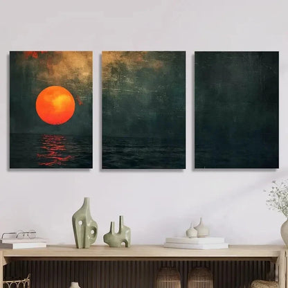 3pcs Abstract Ocean Sunset Emerald Green Sea Metal Print Ready to Hang Art