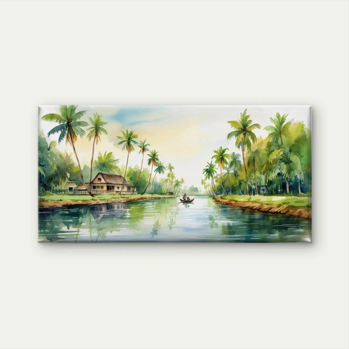 Tropical Palm Tree & River Wall Art Canvas Office Home Room Framed 120x60cm