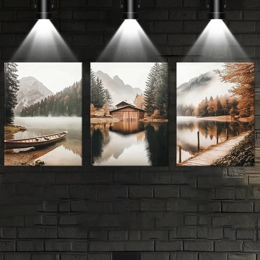 3pcs Serene Mountain & Lake Scenery Metal Print Ready to Hang Art