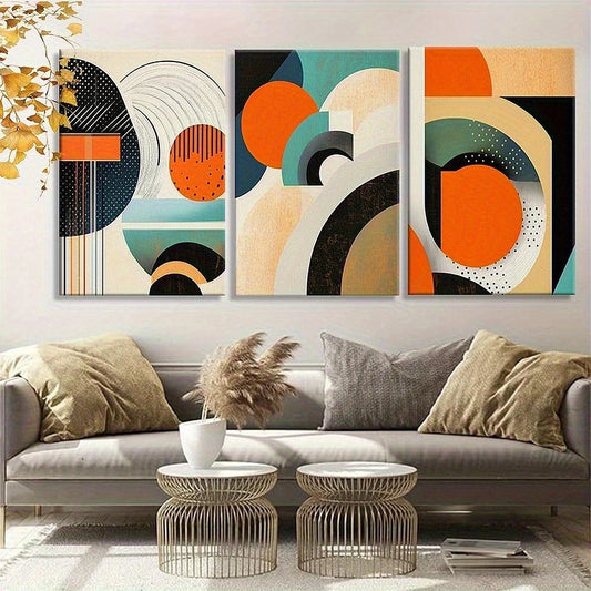 3pcs Modern Abstract Geometric Mid Century Style Metal Print Ready to Hang Art