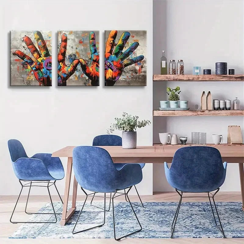 3pcs Abstract Graffiti Style Colorful Metal Print Ready to Hang Art