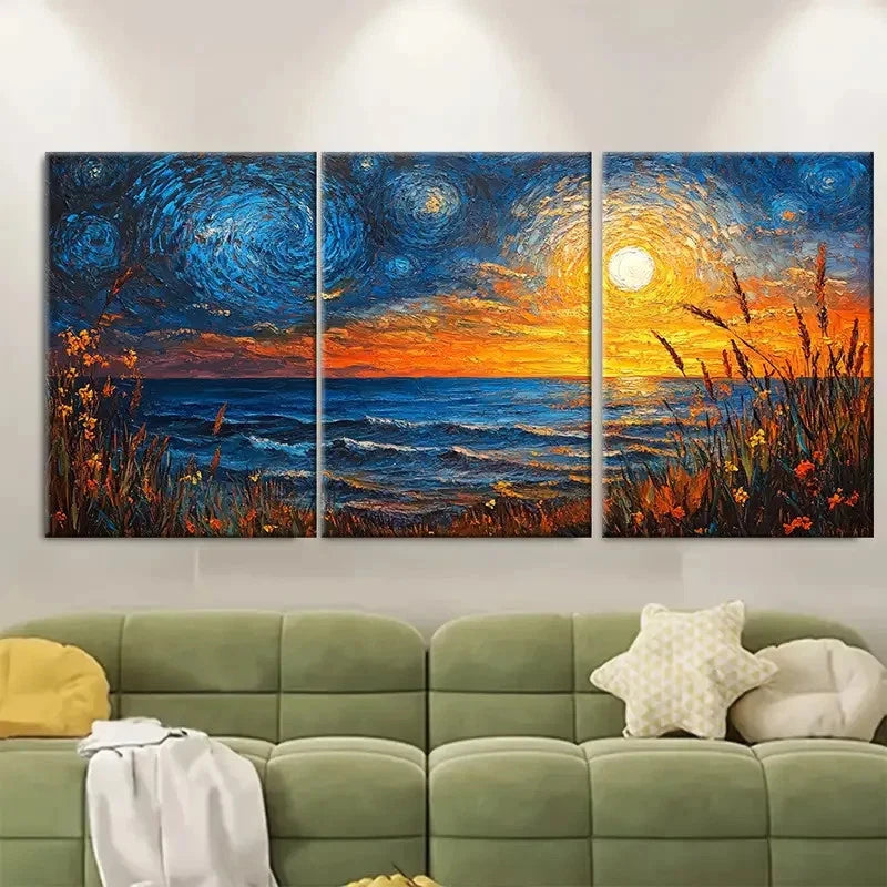 3pcs Night Art Western FU Wall Art Set Canvas Framed 40x60cm - High Quality Print 100% Australian Made Wall Canvas Ready to Hang