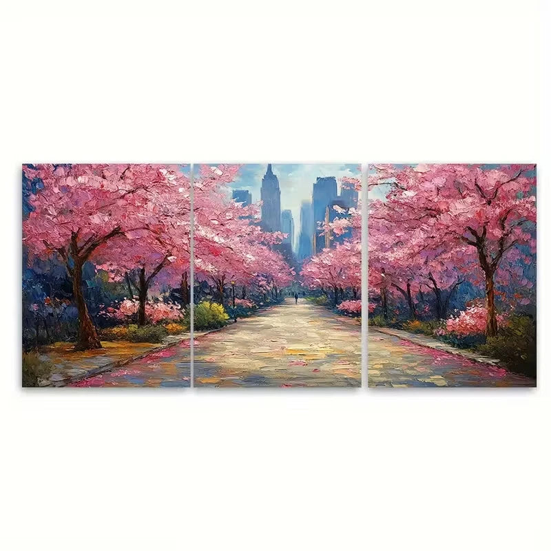 3pcs Spring Central Park Oil Painting Metal Print Ready to Hang Art