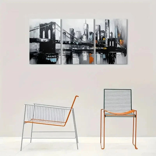 3pcs Black & White Urban Landscape Metal Print Ready to Hang Art