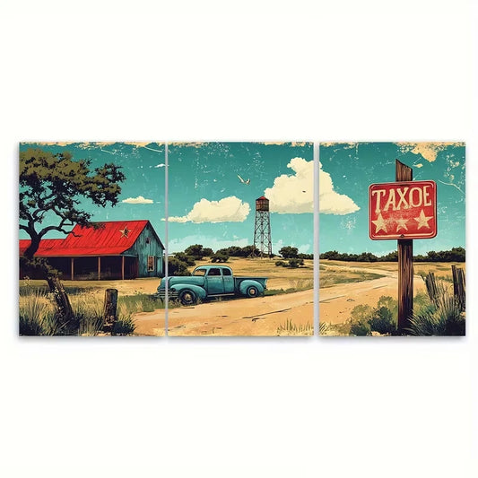 3pcs Texas Travel Traditional Art Style Metal Print Ready to Hang Art