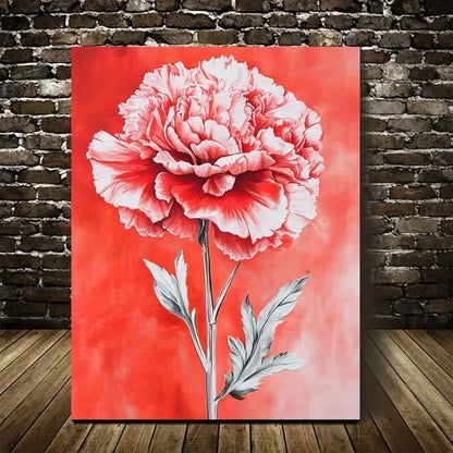 Vibrant Red Carnation with Intense Veins Painting 40x60cm Metal Print Ready to Hang