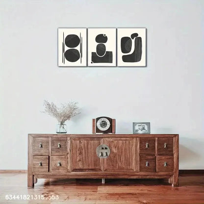 3pcs Abstract Minimalist Black & White Geometric Metal Print Ready to Hang Art