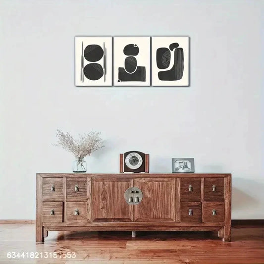 3pcs Abstract Minimalist Black & White Geometric Metal Print Ready to Hang Art