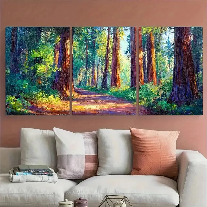 3pcs Redwood Park California Forest Impasto Design Metal Print Ready to Hang Art