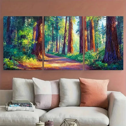 3pcs Redwood Park California Forest Impasto Design Metal Print Ready to Hang Art