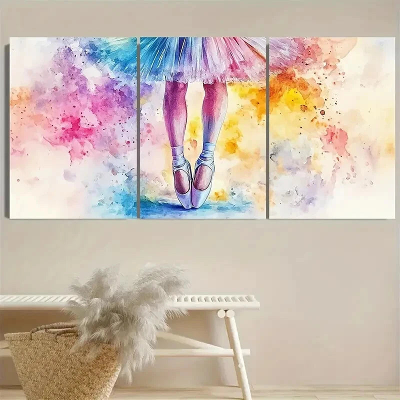 3pcs Vibrant Ballerina Tutu and Slippers Design Metal Print Ready to Hang Art