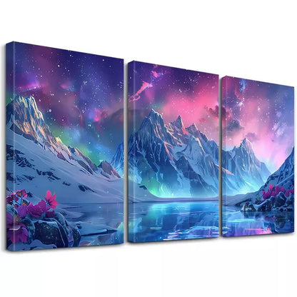 3pcs Abstract Starry Night With Pink Glow Wall Art Set Canvas Framed 40x60cm - High Quality Print 100% Australian Made Wall Canvas Ready to Hang